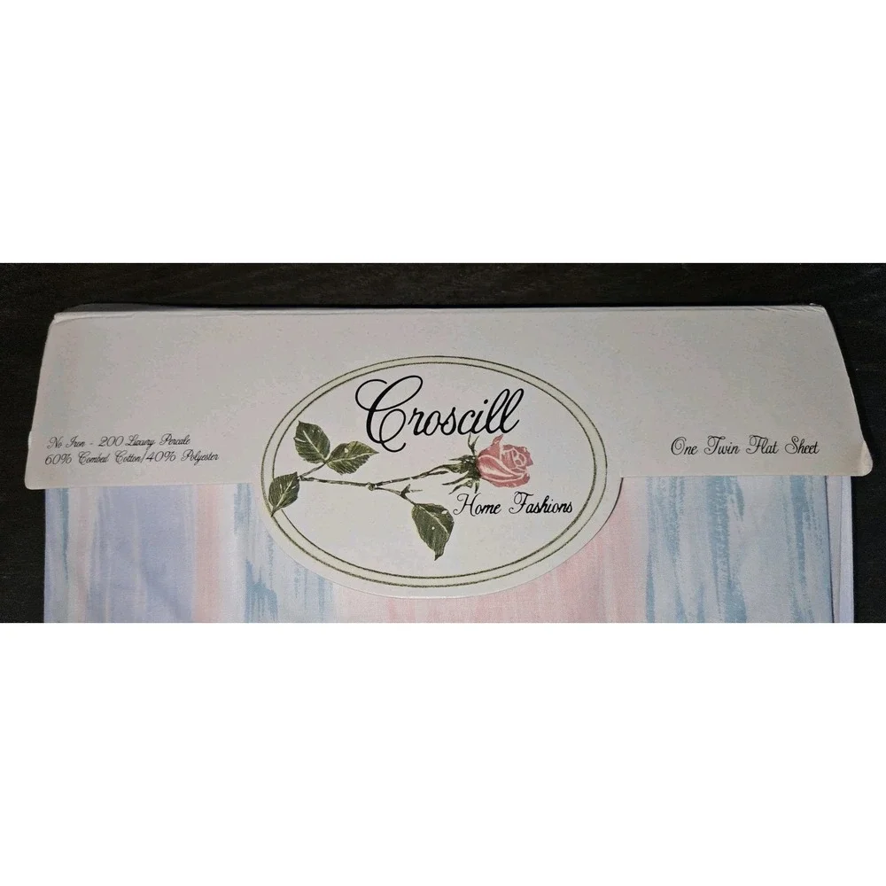 Croscil Brush Strokes Twin Flat Sheet 200TC Cotton Blend No Iron Percale Vintage